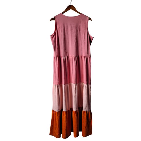 Lands' End Colorblock Tank Dress Sleeveless Tiered Maxi Pink Orange Women Size L - Picture 3 of 13